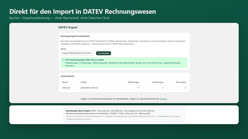 EXTF-Datei erstellt, Format-Prüfprogramm bestätigt