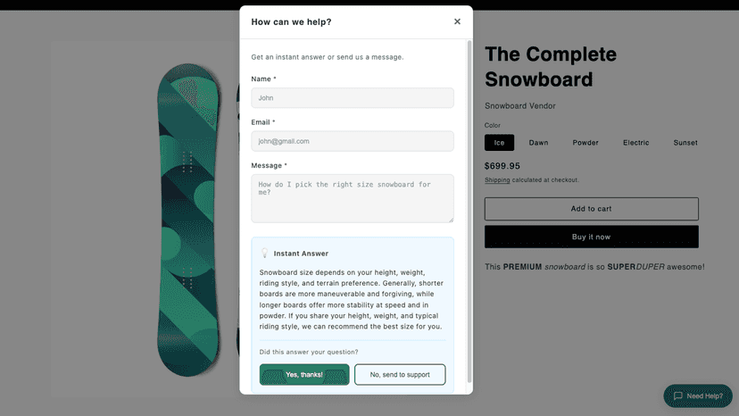 Web widget customer support