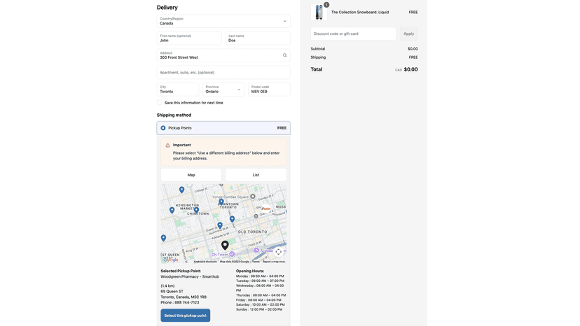 Map view of Pickup Points App