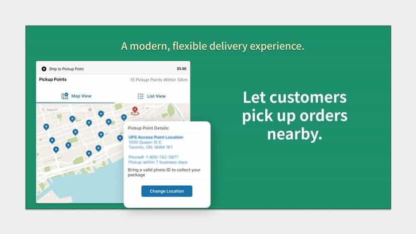 Customer selecting UPS pickup point on checkout map