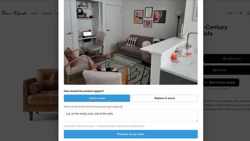 Room Refresh Virtual Reality Product Placements Customer options