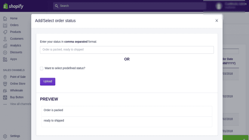 screen to upload status