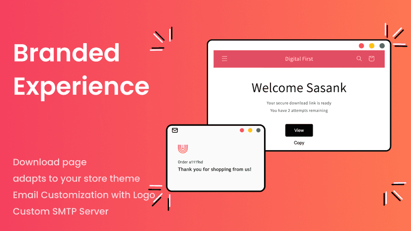 Branded experience with in store download and delivery mail logo
