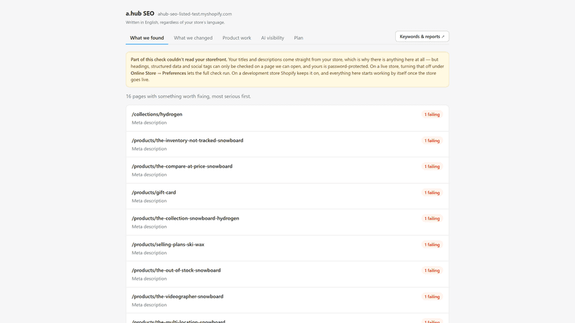 Every SEO gap on your store, most serious first