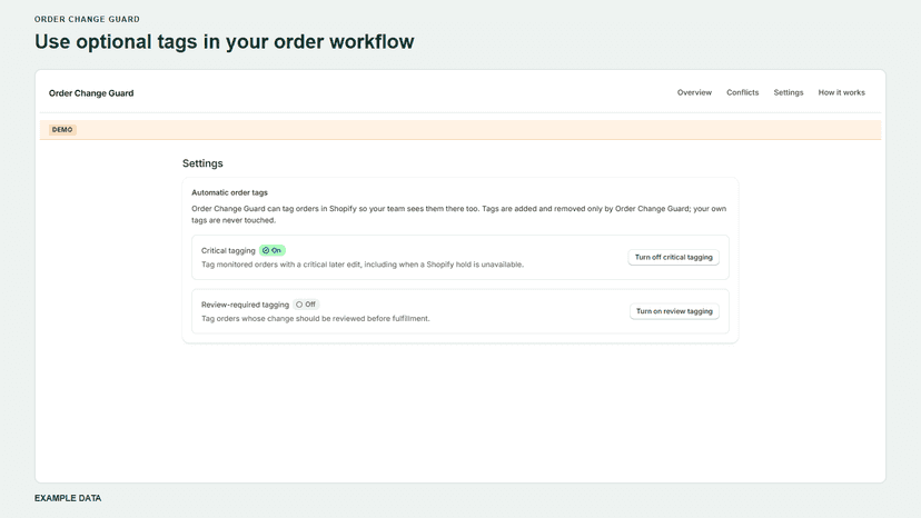 Optional critical and review order-tag settings