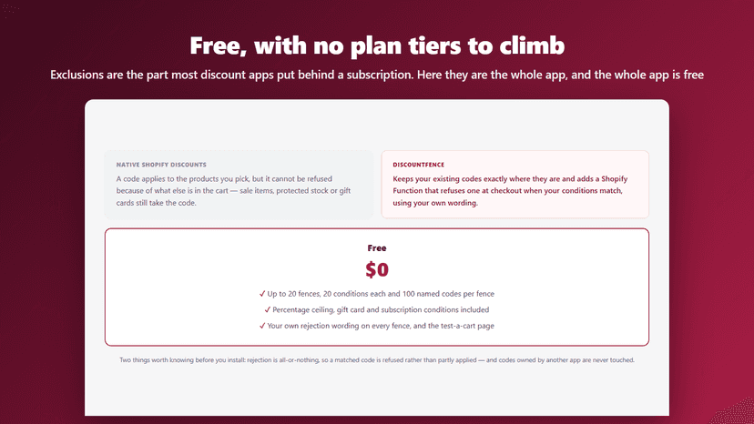 DiscountFence next to native discounts, and its free plan