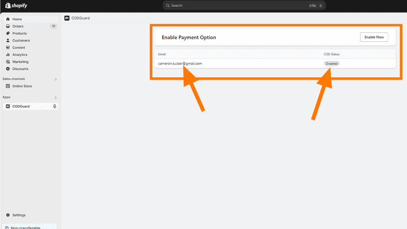 App settings page