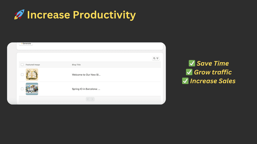 Increase Productivity, Save Time, Grow traffic, Increase Sales