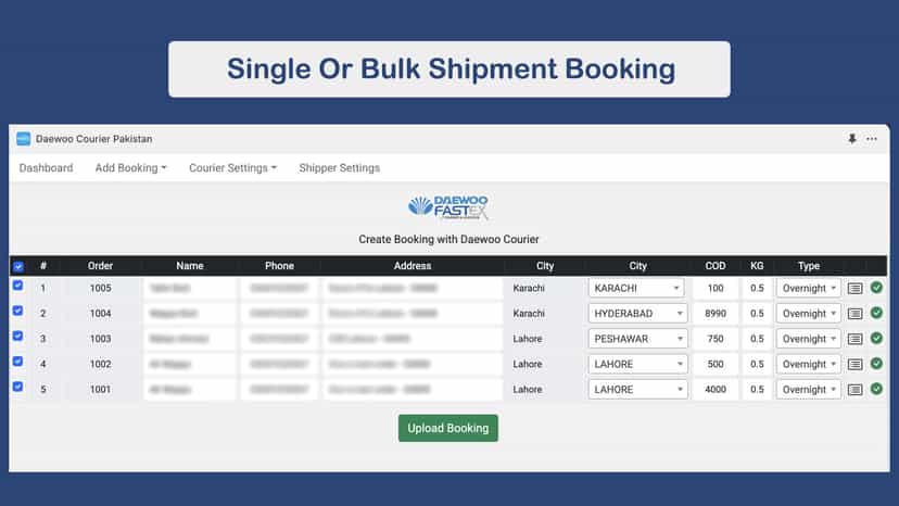 Bulk and single booking