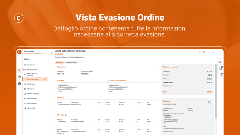 Order detail with all the information necessary for its fulfillm