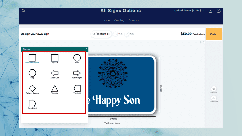 custom sign design screen widget on online store