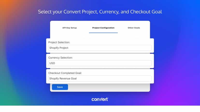 Select Convert.com Project and main conversion goal