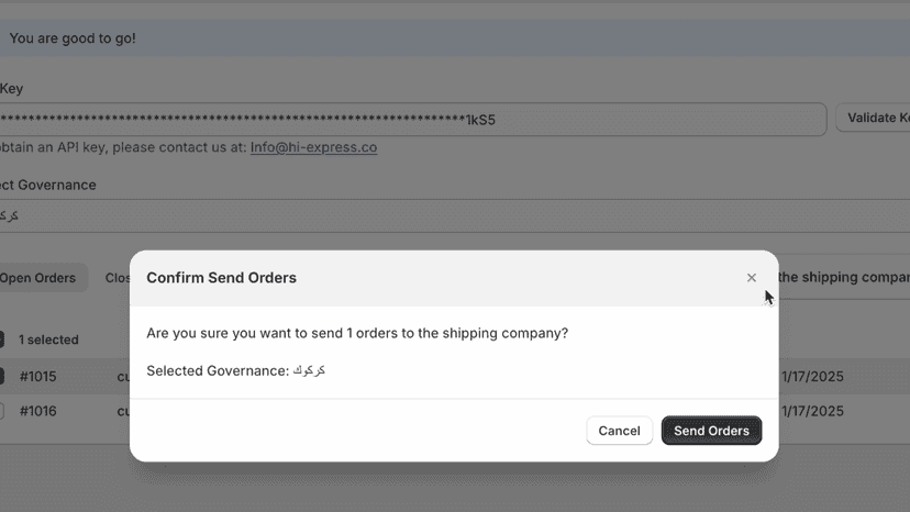 send orders to shipping co