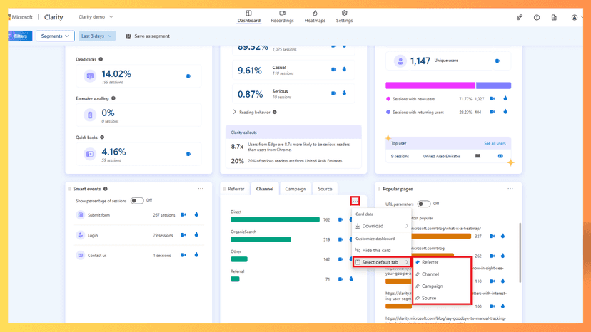 Microsoft clarity order status page