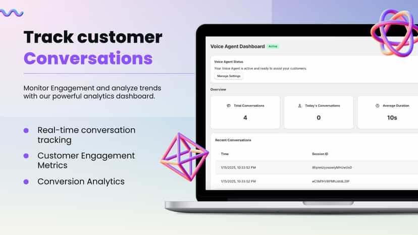 AI voice analytics dashboard showing conversation metrics