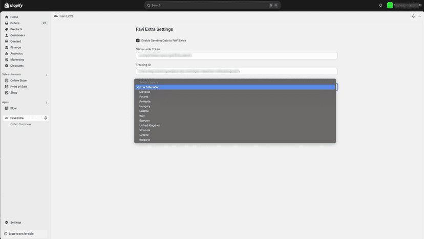 Country selection in settings