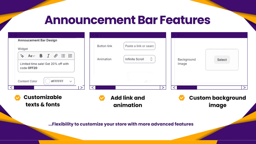 Announcement bar features