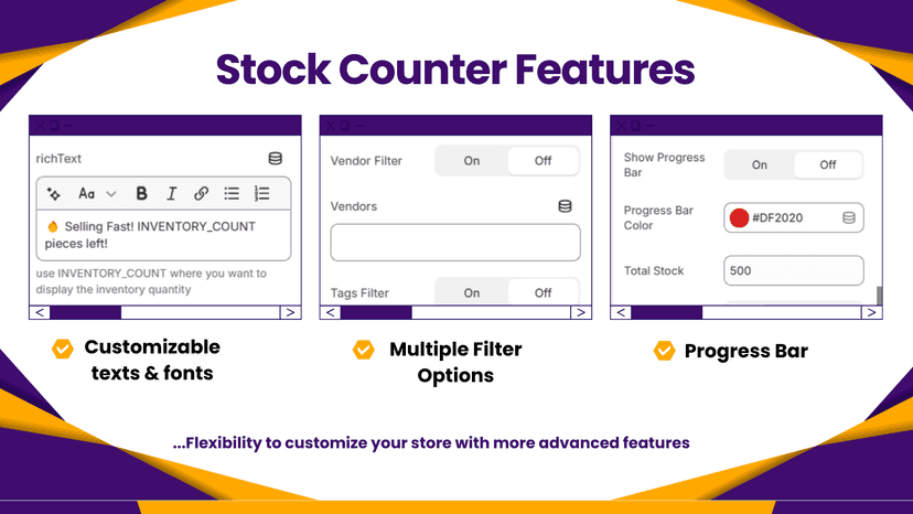 Stock counter features