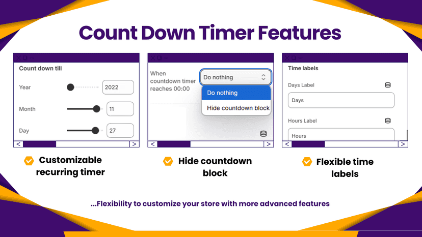 Count down timer features