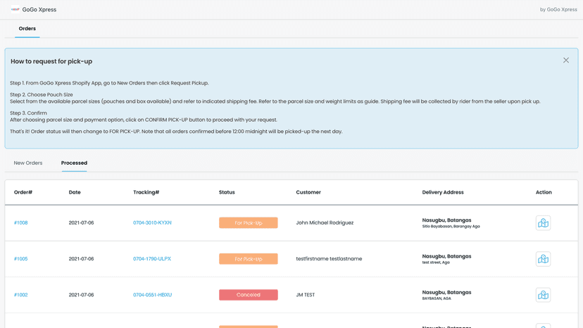 Processed Orders Page