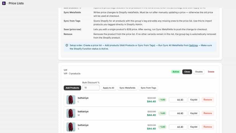 Price Lists