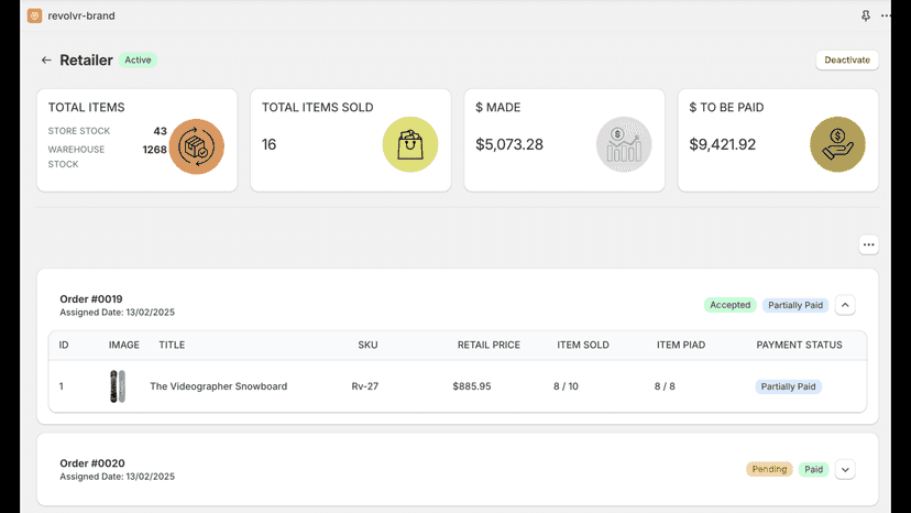 Retailer details with stock orders
