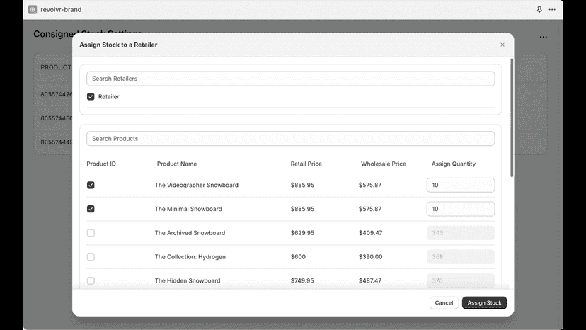 Stock settings to adjust stock and send orders
