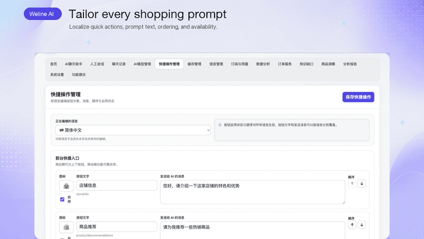 Localize shopper quick actions