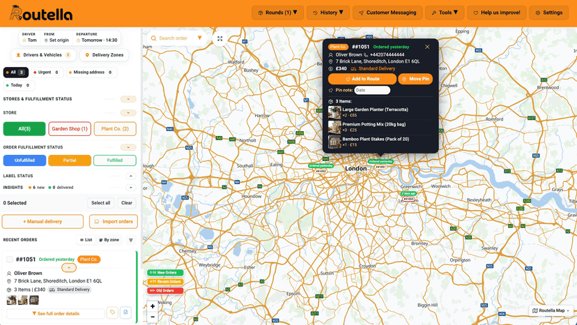 Routella main dashboard