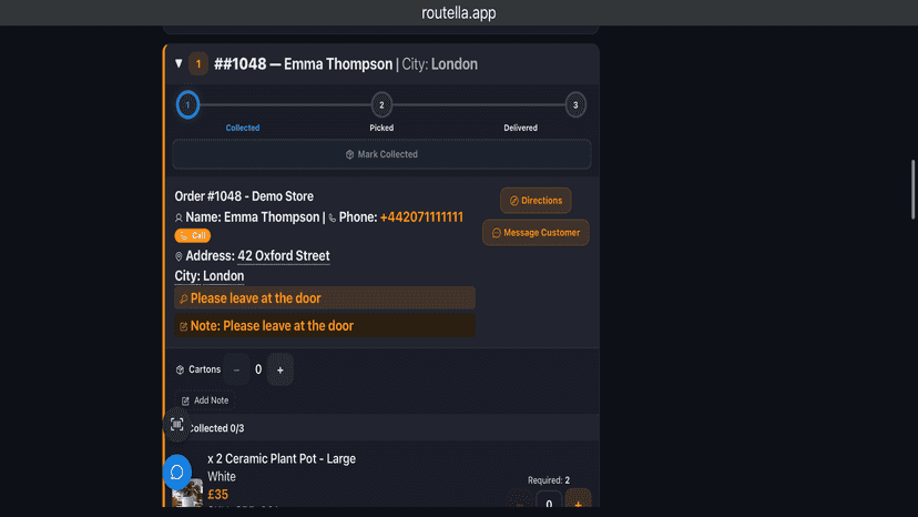 more Routella mobile driver and picker page