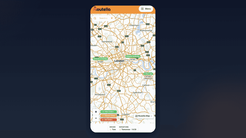 Routella mobile main dashboard