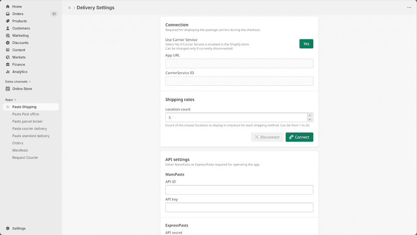 Main settings