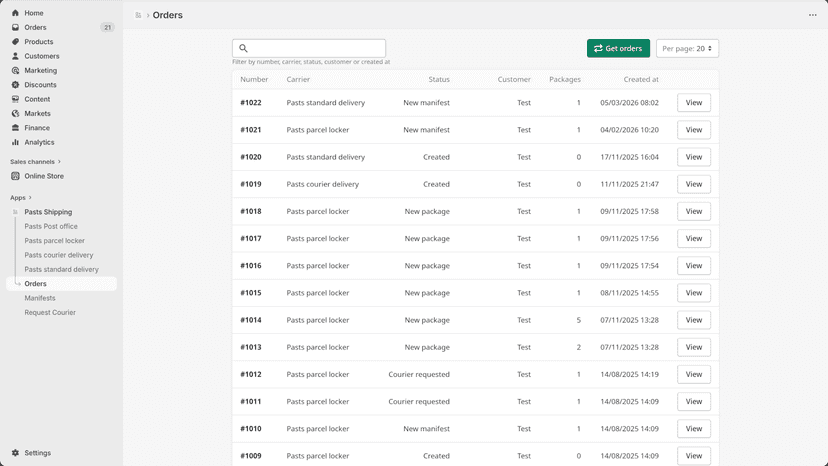 Order list