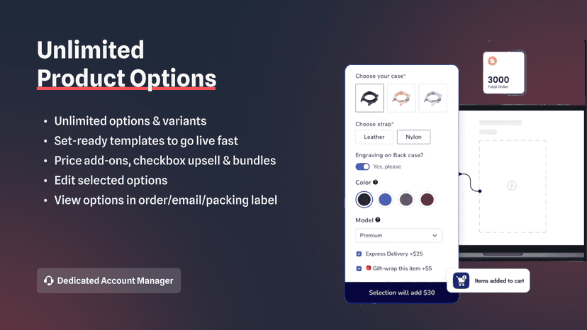 product options & customizer