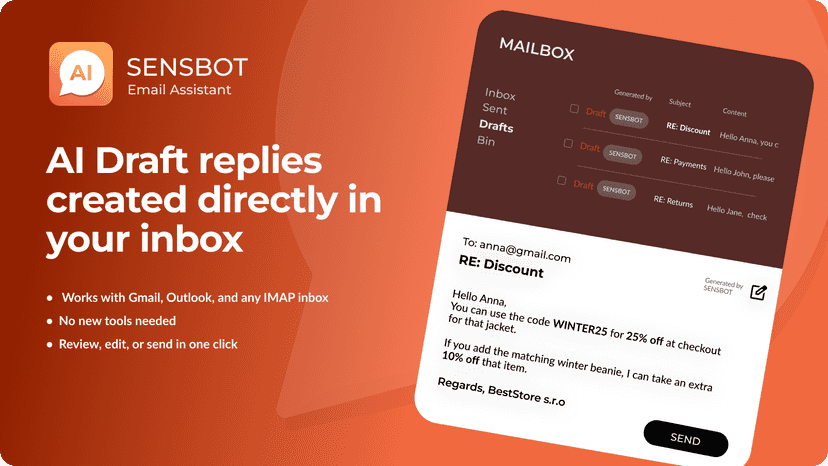 Generating draft emails. Works with Gmail, Outlook and IMAP.