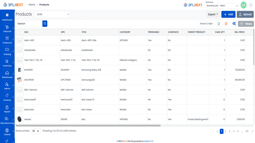 3PLNext Customer Product Listing