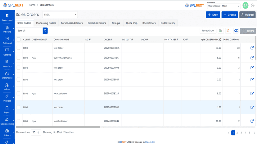 3PLNext Customer Order Listing