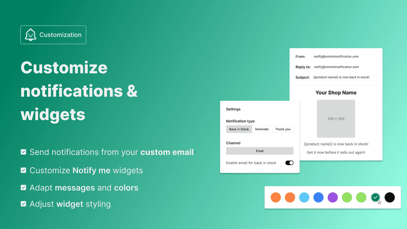 image displaying the customization options for notify me widgets