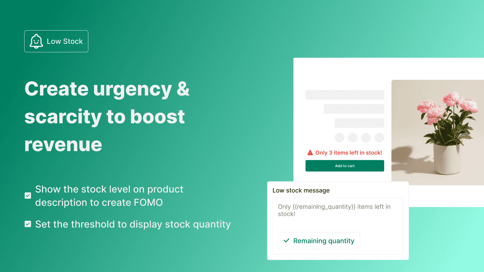 image displaying low stock messages for product description