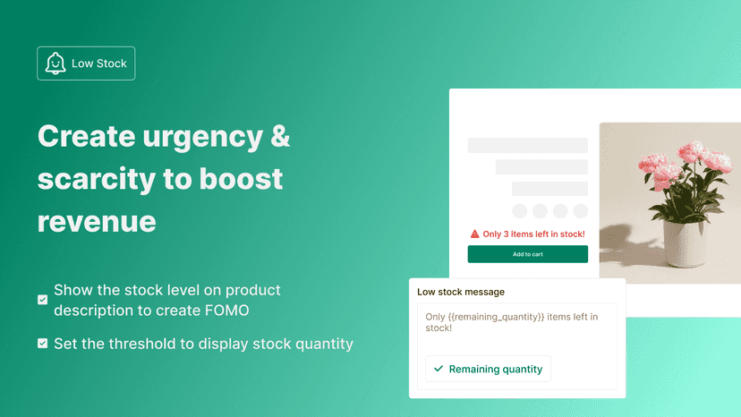 image displaying low stock messages for product description