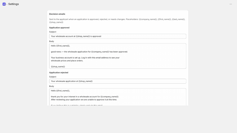 Email templates setting