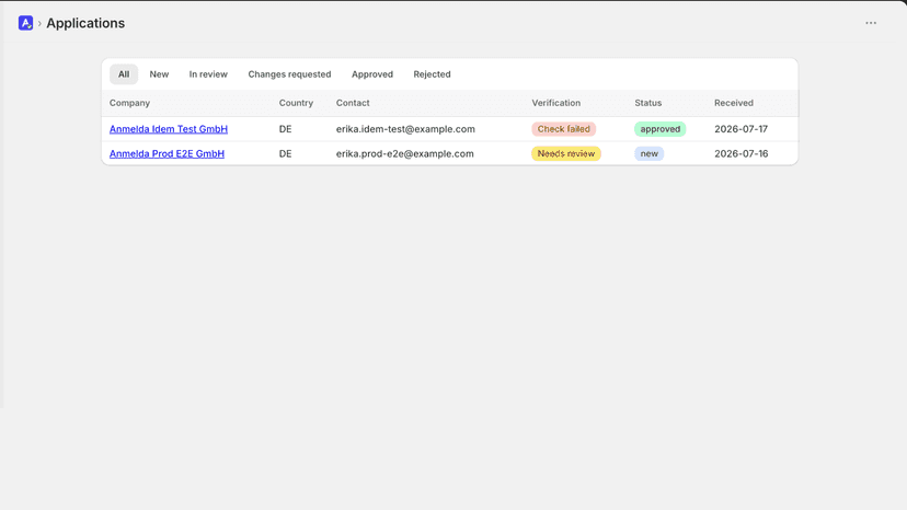 Applications page