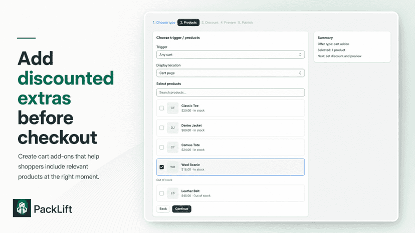 Create cart add-ons for related products
