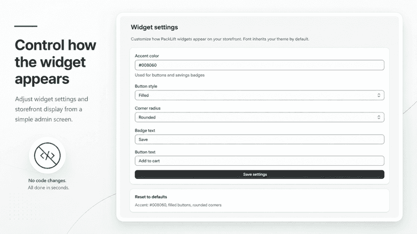 Adjust widget settings for storefront display