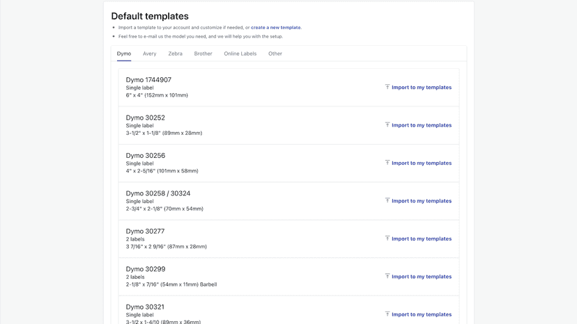 Default templates