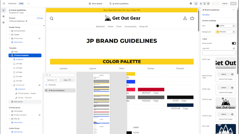 Image of section on theme editor