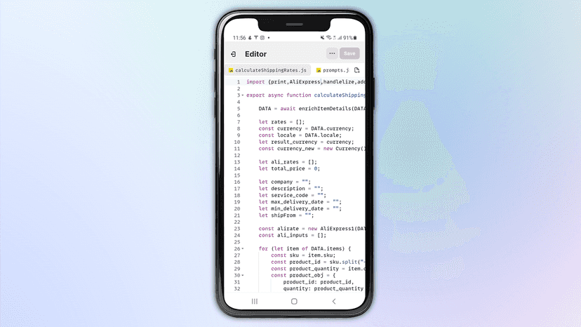 JsRates: the code editor mobile screenshot