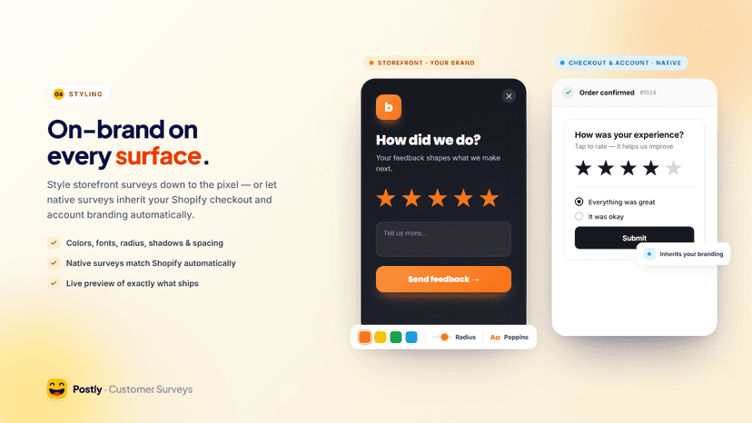On-brand storefront vs native Shopify survey styling