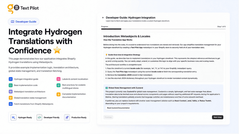 Developer guide to connect Hydrogen translations with Text Pilot