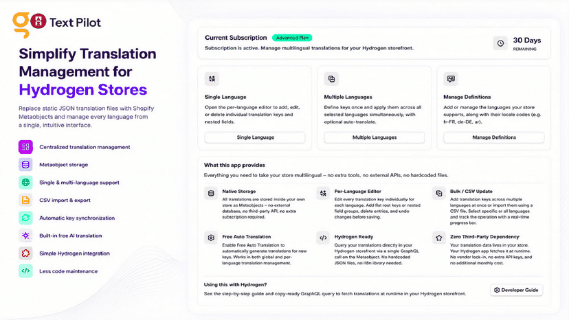 Simplify translation management for hydrogen storefront.